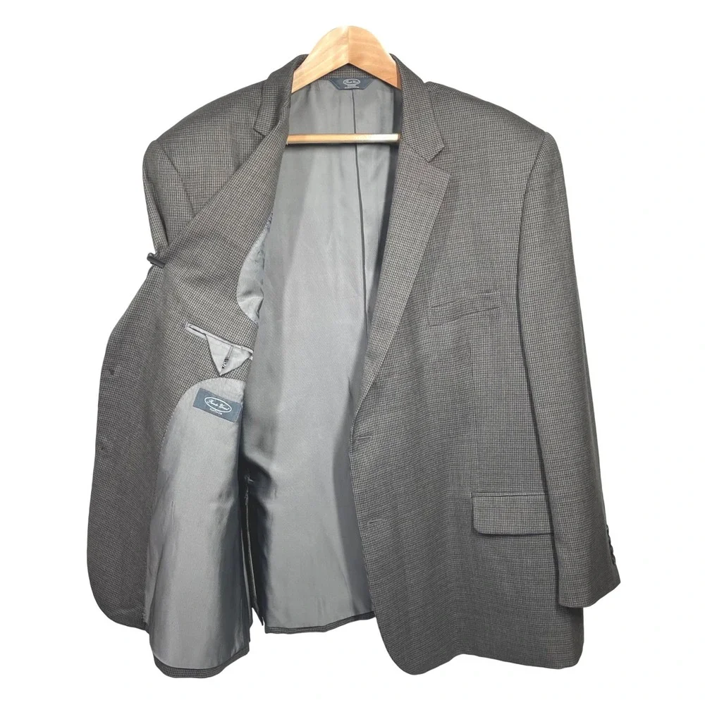 Pronto Uomo Platinum Mens 54R Wool Blazer Sport Coat Grey Blue Houndstooth *READ